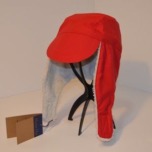 Homemade Musher Hat Red Waterproof Nylon Upper Shell White Fleece Inner Shell OS